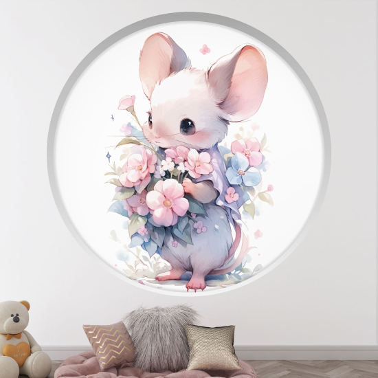 Optical Illusions Round Arch Wall Sticker - Mouse Flowers