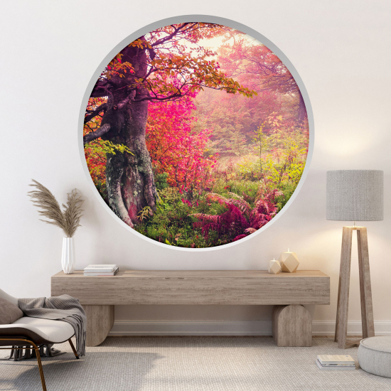 Optical Illusions Round Arch Wall Sticker - Nature forest