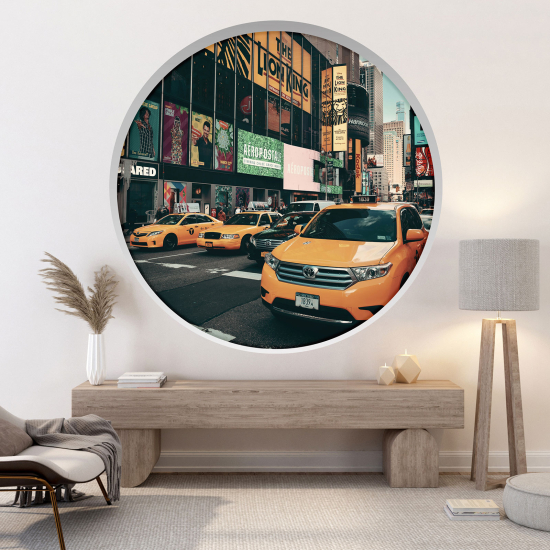 Optical Illusions Round Arch Wall Sticker - New York Taxi