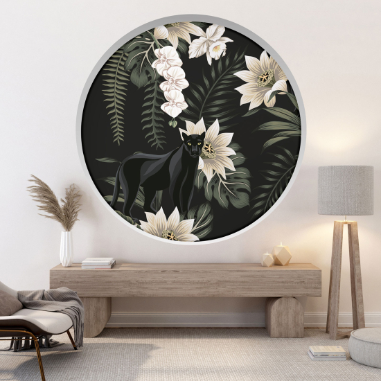 Optical Illusions Round Arch Wall Sticker - Panther flowers