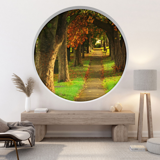 Optical Illusions Round Arch Wall Sticker - Path in the forest