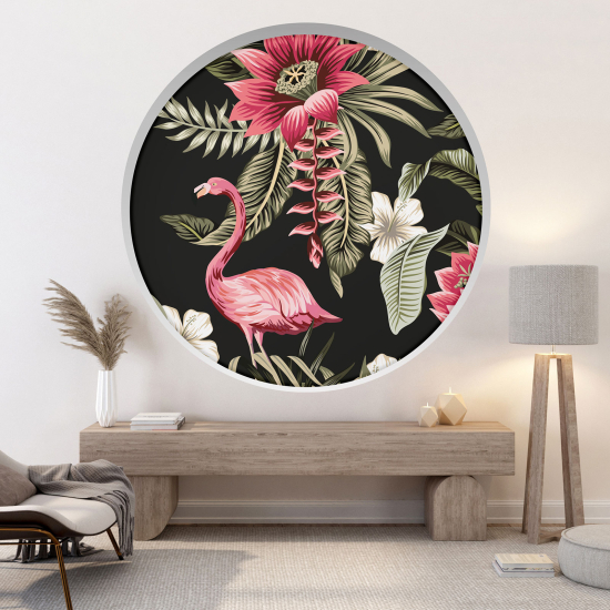 Optical Illusions Round Arch Wall Sticker - Pink Flamingo