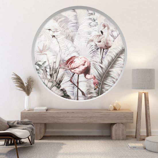 Optical Illusions Round Arch Wall Sticker - Pink flamingos