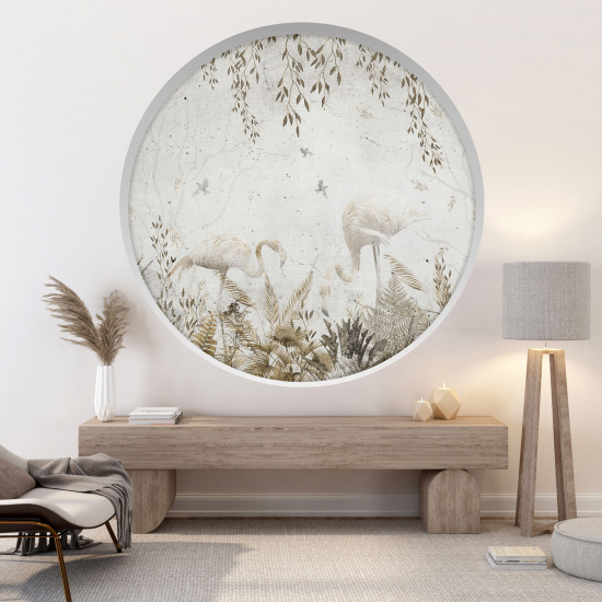 Optical Illusions Round Arch Wall Sticker - Pink flamingos