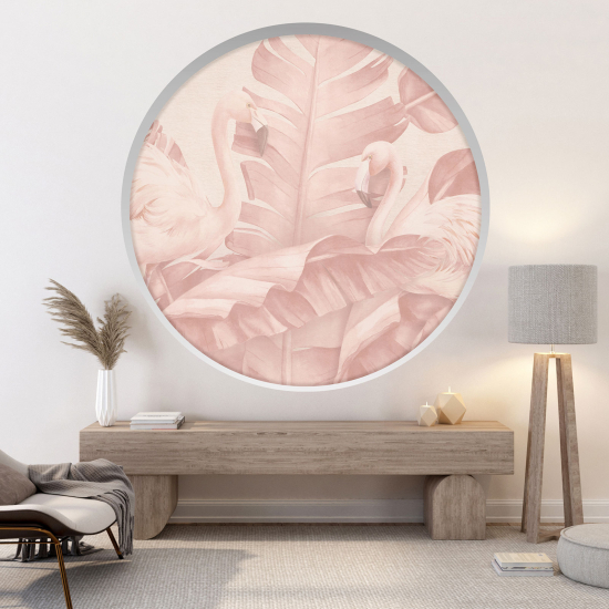 Optical Illusions Round Arch Wall Sticker - Pink flamingos