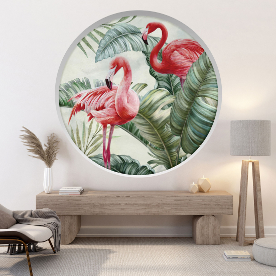 Optical Illusions Round Arch Wall Sticker - Pink flamingos