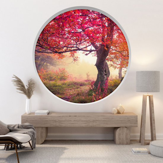 Optical Illusions Round Arch Wall Sticker - Red tree