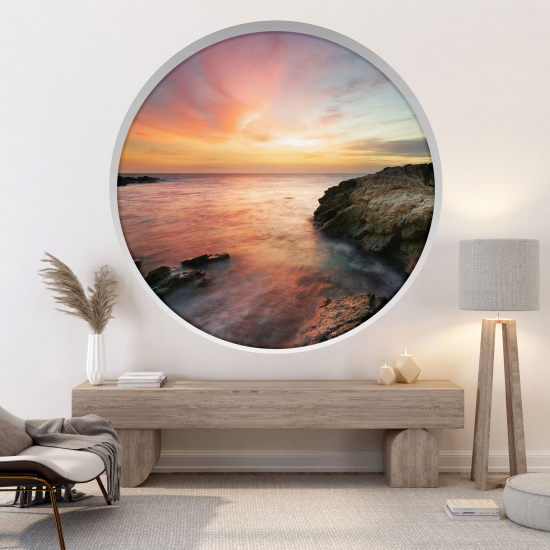 Optical Illusions Round Arch Wall Sticker - Sea view sunset