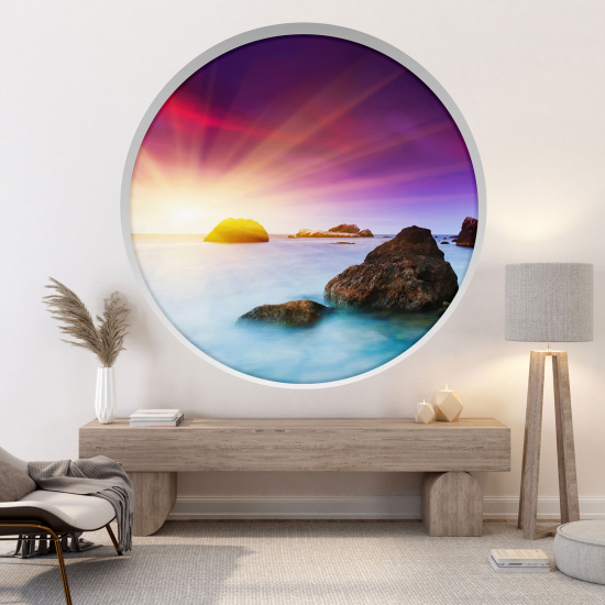 Optical Illusions Round Arch Wall Sticker - Sea view sunset