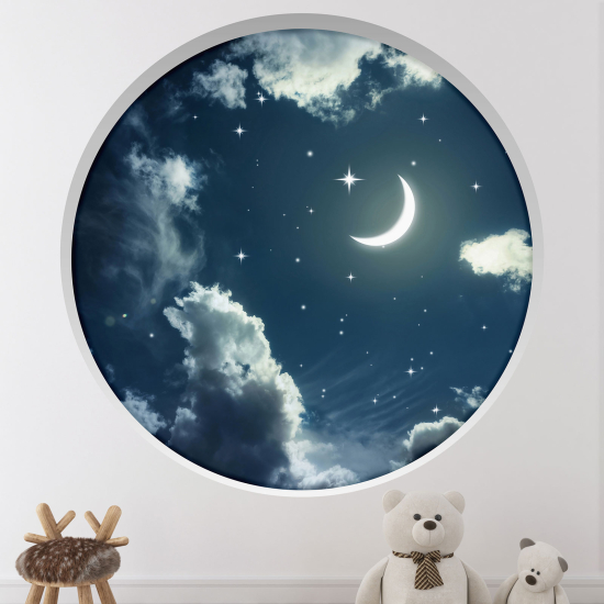 Optical Illusions Round Arch Wall Sticker - Starry sky moon