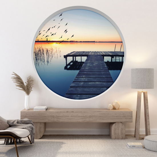 Optical Illusions Round Arch Wall Sticker - Sunset pontoon