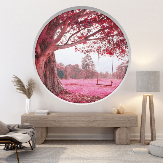 Optical Illusions Round Arch Wall Sticker - Swing Tree