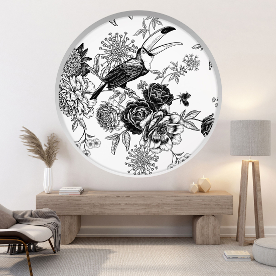 Optical Illusions Round Arch Wall Sticker - Toucan flowers