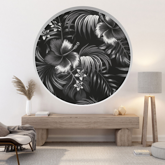 Optical Illusions Round Arch Wall Sticker - Tropical Flowers