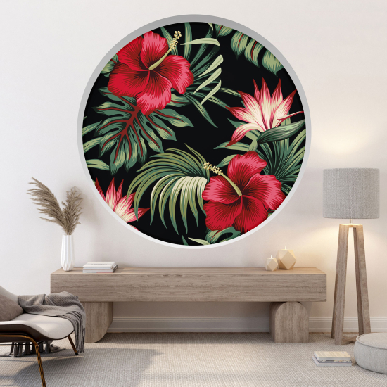 Optical Illusions Round Arch Wall Sticker - Tropical Flowers