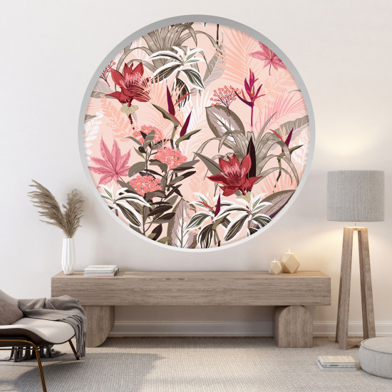 Optical Illusions Round Arch Wall Sticker - Tropical Flowers