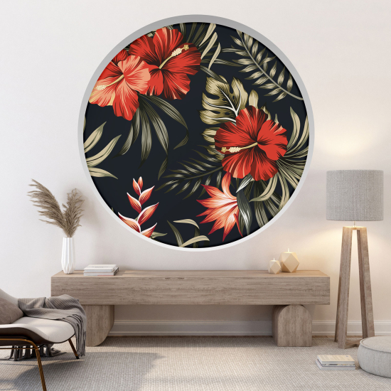 Optical Illusions Round Arch Wall Sticker - Tropical Flowers