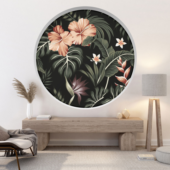 Optical Illusions Round Arch Wall Sticker - Tropical Flowers