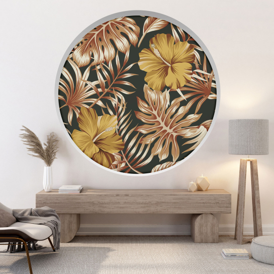 Optical Illusions Round Arch Wall Sticker - Tropical flowers