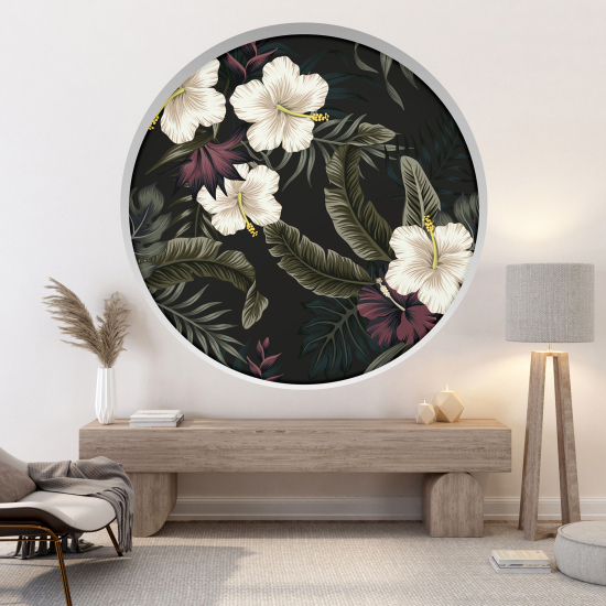 Optical Illusions Round Arch Wall Sticker - Tropical Flowers