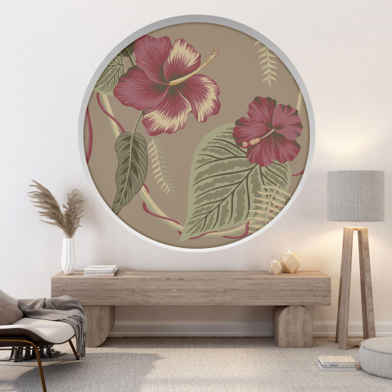 Optical Illusions Round Arch Wall Sticker - Tropical Flowers