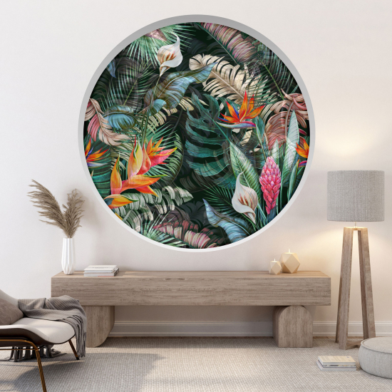 Optical Illusions Round Arch Wall Sticker - Tropical Flowers