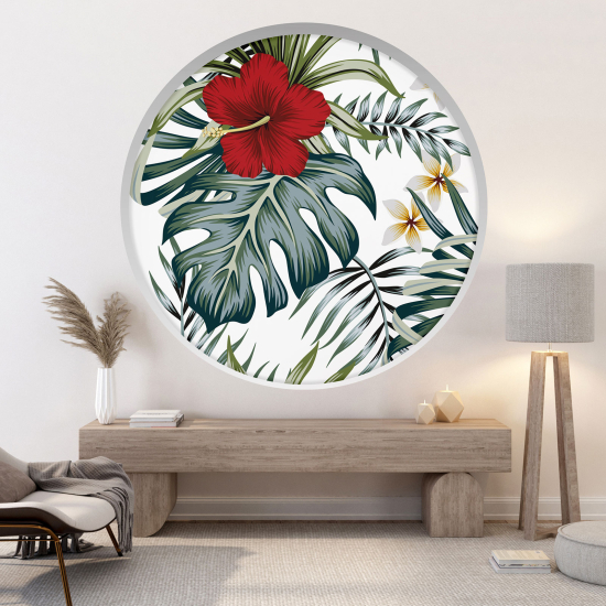 Optical Illusions Round Arch Wall Sticker - Tropical Flowers