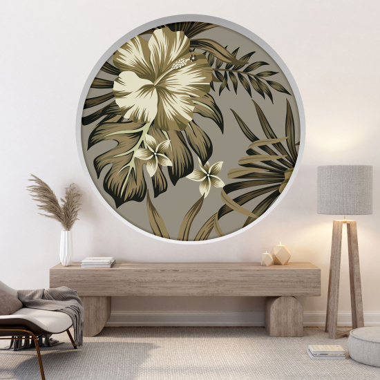 Optical Illusions Round Arch Wall Sticker - Tropical Flowers