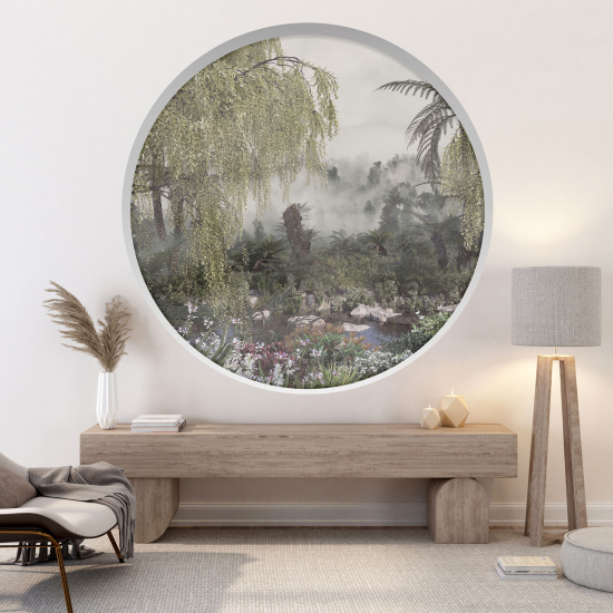 Optical Illusions Round Arch Wall Sticker - Tropical forest