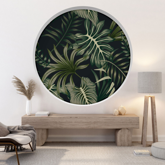 Optical Illusions Round Arch Wall Sticker - Tropical Leaves