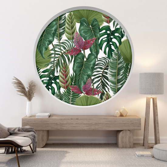 Optical Illusions Round Arch Wall Sticker - Tropical Leaves