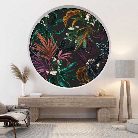 Optical Illusions Round Arch Wall Sticker - Tropical Leaves