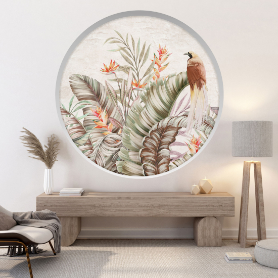 Optical Illusions Round Arch Wall Sticker - Tropical leaves