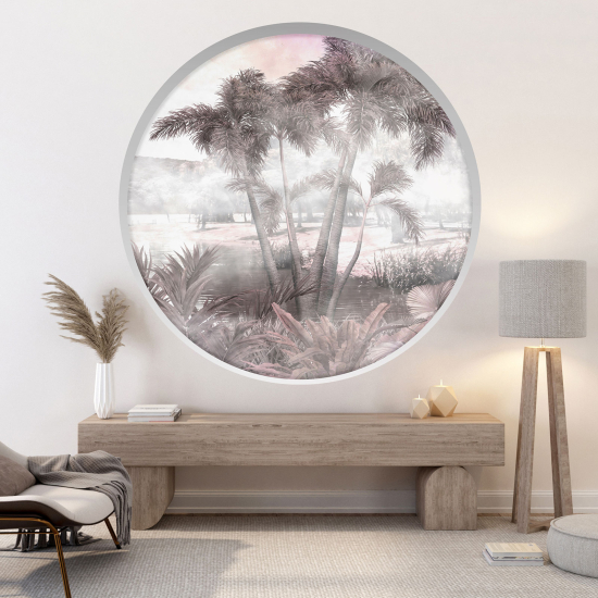 Optical Illusions Round Arch Wall Sticker - Tropical plants