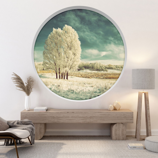 Optical Illusions Round Arch Wall Sticker - Winter landscape