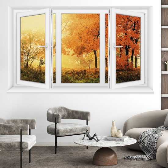 Optical Illusions Window Wall Sticker - Autumn Forest