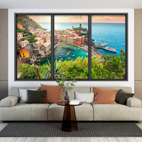 Optical Illusions Window Wall Sticker - City of Vernazza