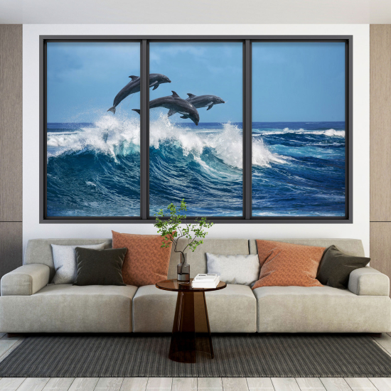 Optical Illusions Window Wall Sticker - Dolphins