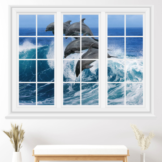 Optical Illusions Window Wall Sticker - Dolphins