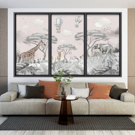 Optical Illusions Window Wall Sticker for Kids - Jungle Animals