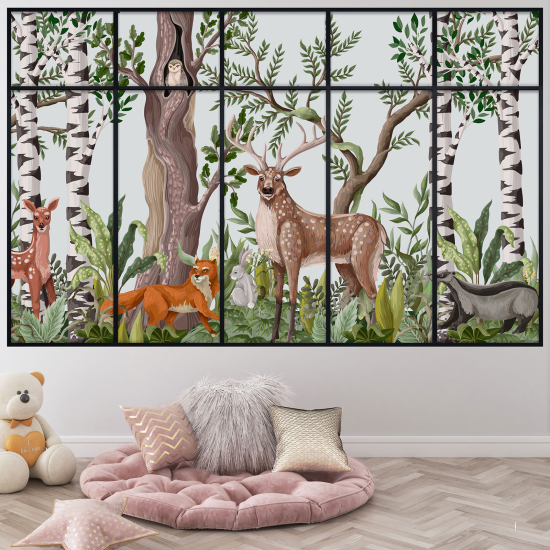 Optical Illusions Window Wall Sticker - Forest Animals