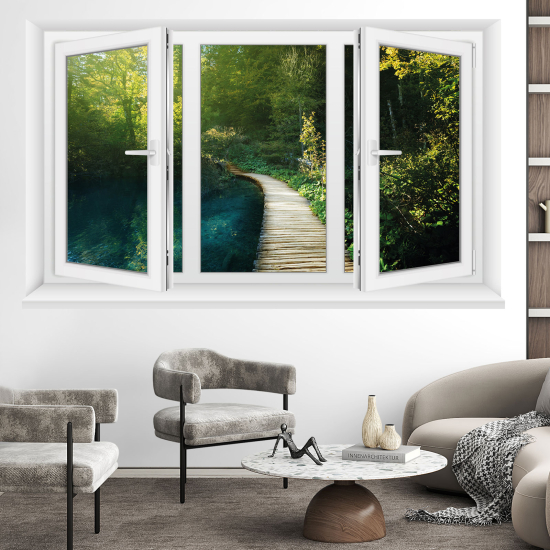 Optical Illusions Window Wall Sticker - Forest path