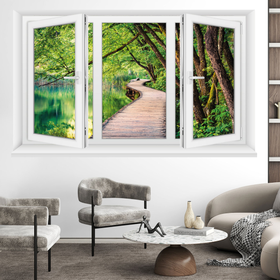 Optical Illusions Window Wall Sticker - Forest pontoon