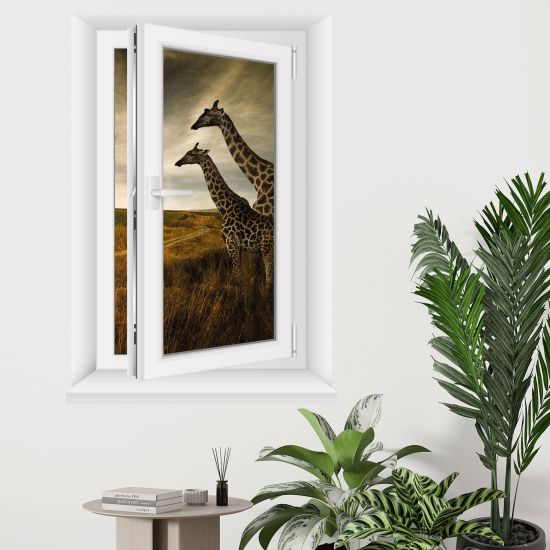 Optical Illusions Window Wall Sticker - Giraffes