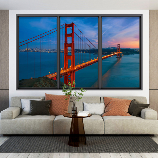 Optical Illusions Window Wall Sticker - Golden Gate