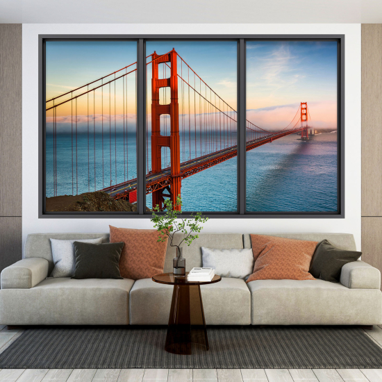 Optical Illusions Window Wall Sticker - Golden Gate