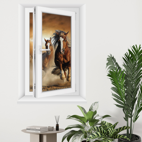 Optical Illusions Window Wall Sticker - Horses