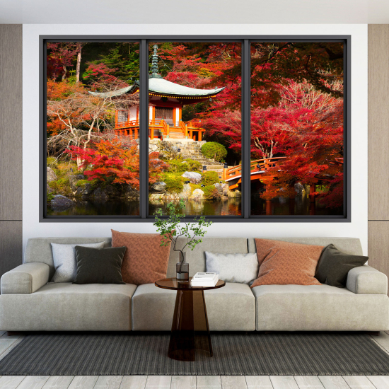 Optical Illusions Window Wall Sticker - Japanese Temple