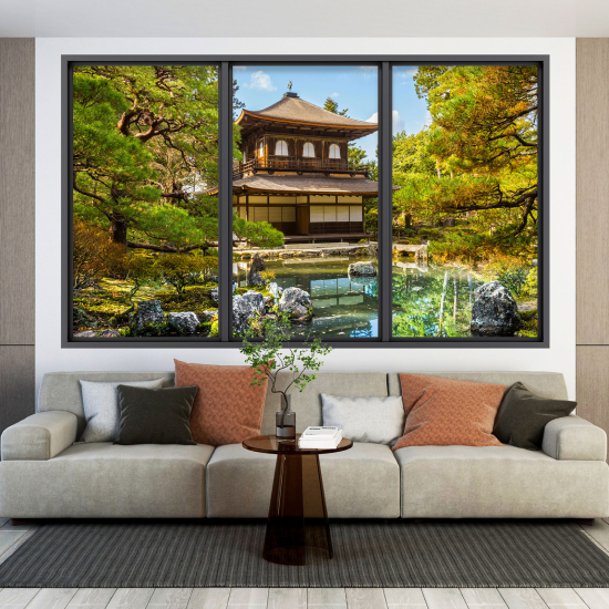 Optical Illusions Window Wall Sticker - Japanese Temple