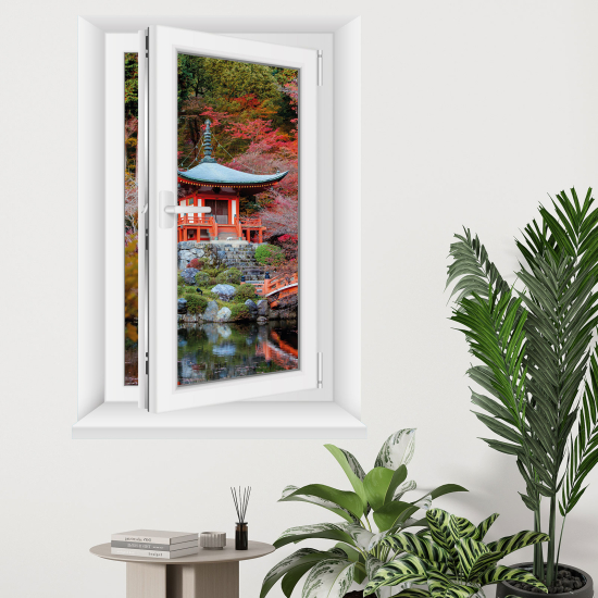 Optical Illusions Window Wall Sticker - Japanese Temple